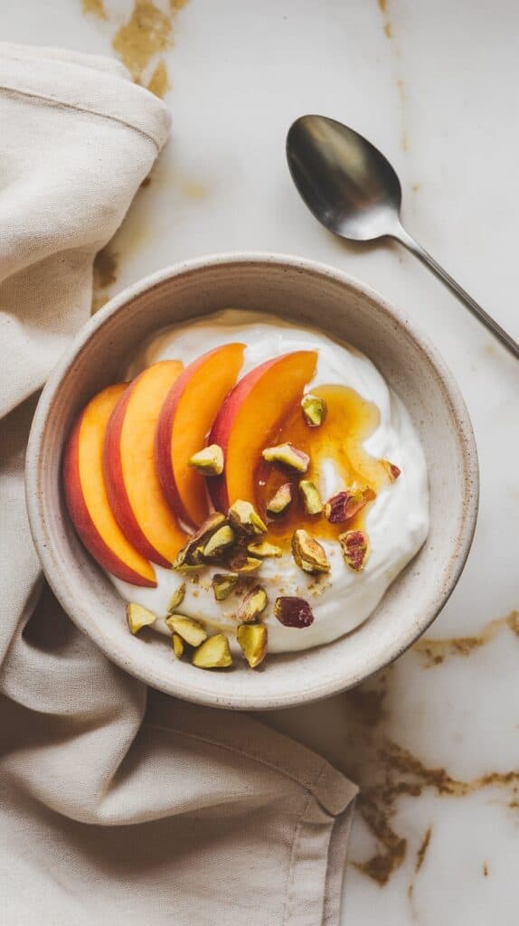Peach Yogurt Bowl with Honey & Pistachios