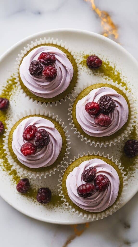 Mulberry Matcha Cupcakes
