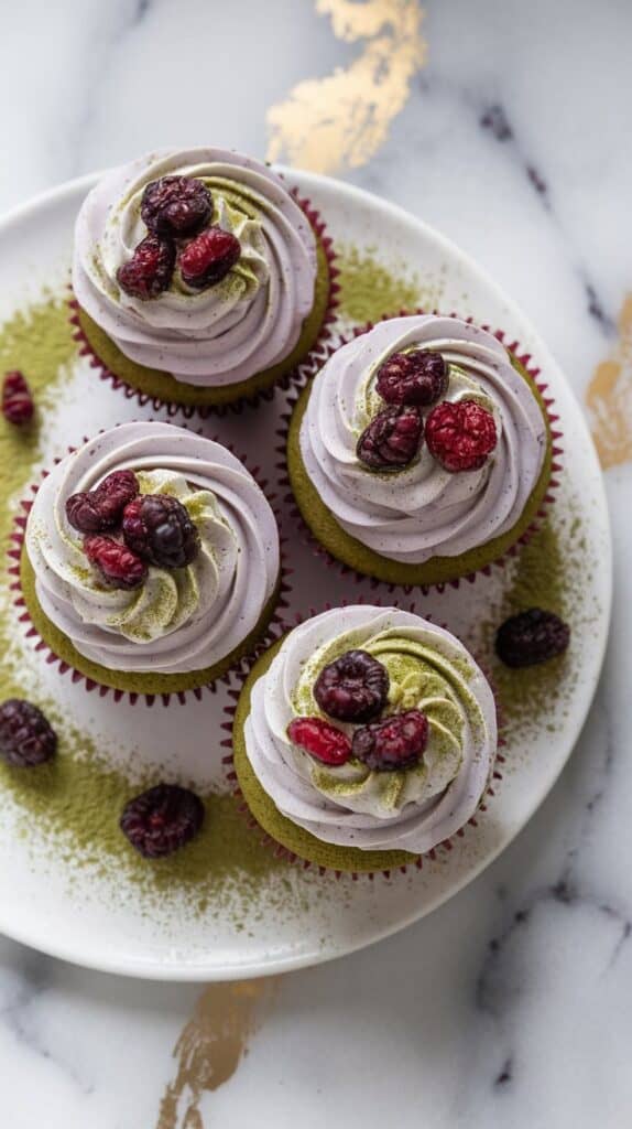 Mulberry Matcha Cupcakes