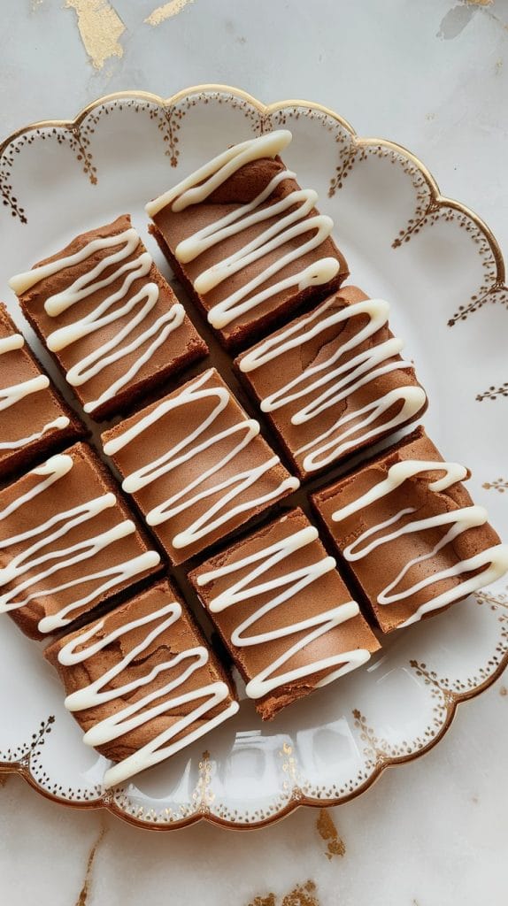 Eggnog Brownies with White Chocolate Drizzle