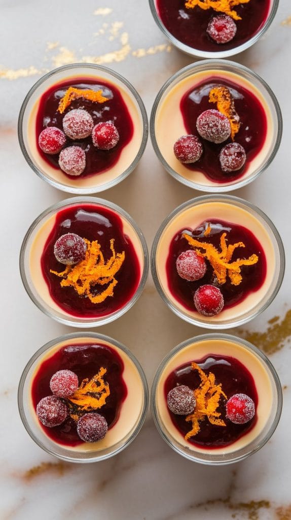 Eggnog Panna Cotta with Spiked Cranberry Sauce