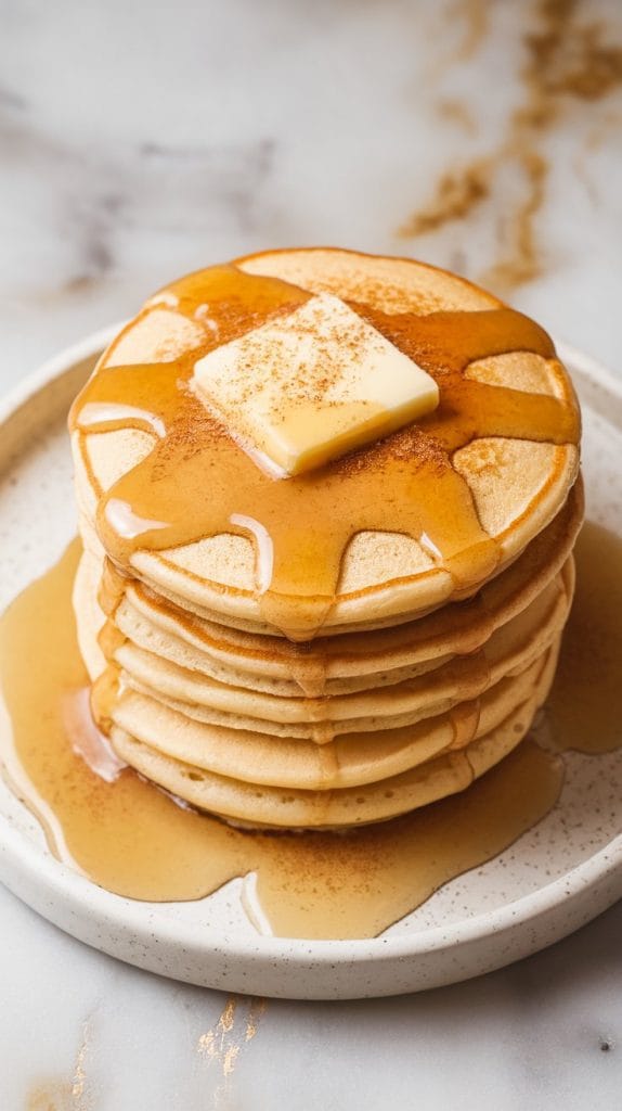 Eggnog Pancakes with Homemade Vanilla Syrup