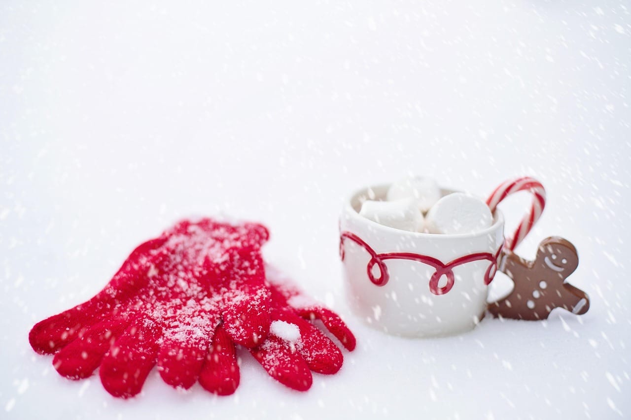 A steaming mug of hot chocolate dusted with cocoa powder
